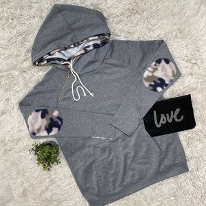 Boutique Double Hooded Camo Top 💗 Gray & Olive